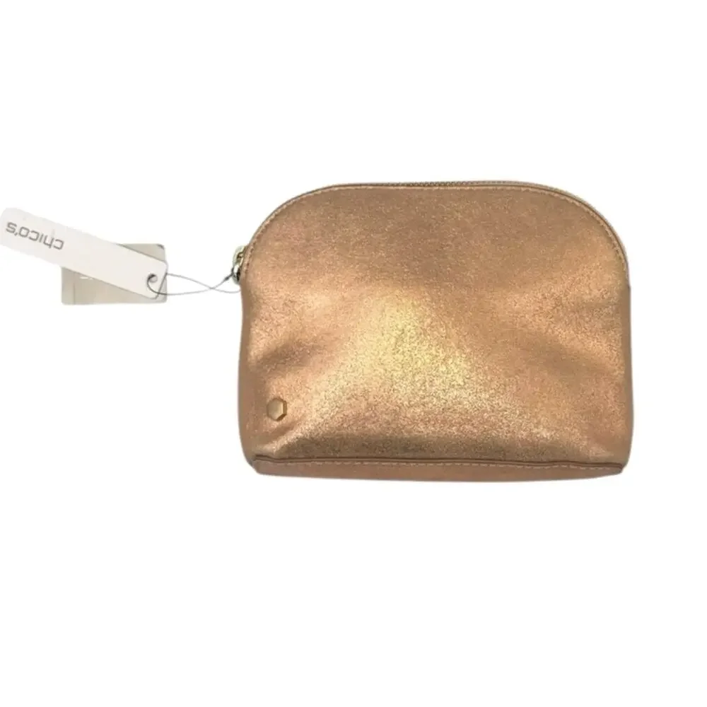Chico's NWT Rose Gold Structured Shine Leather Pouch Cosmetic Bag Travel Case